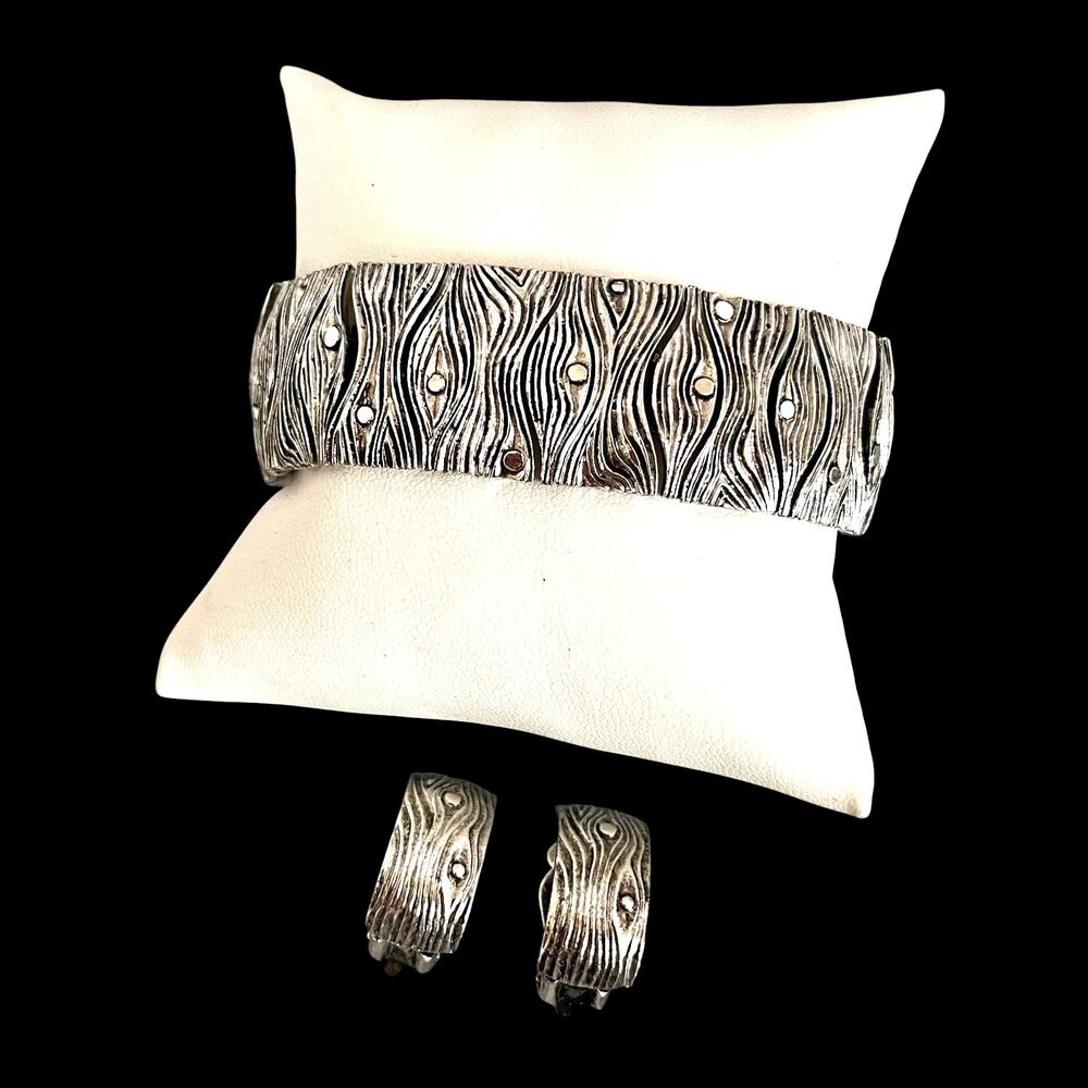 Vintage 1960s Lisner Silver Tone Bracelet Earrings Set Mid Century - 7F